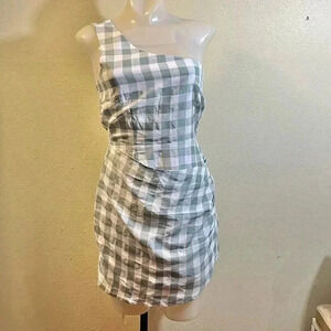 Runaway The Label Tighan Dress Women’s Sz 4 Sage Gingham Checkered One Shoulder